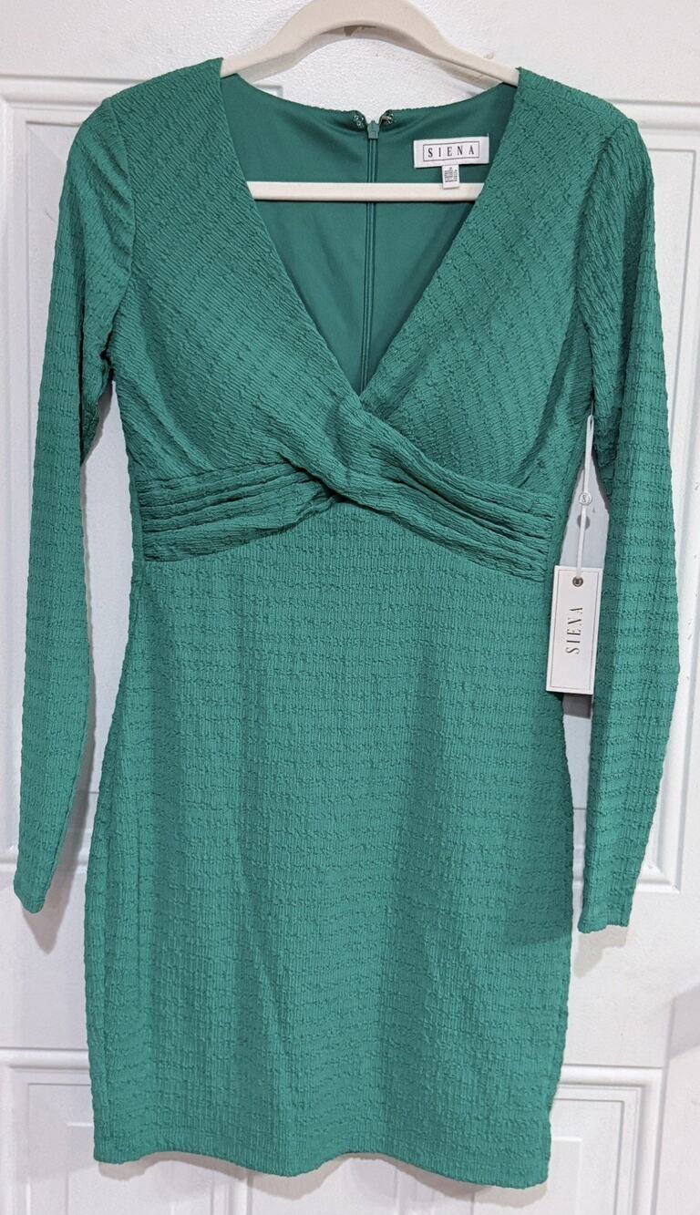 SIENA Womens Kelly Green Textured Knit Long Sleeve Bodycon Dress Size 2 NWT